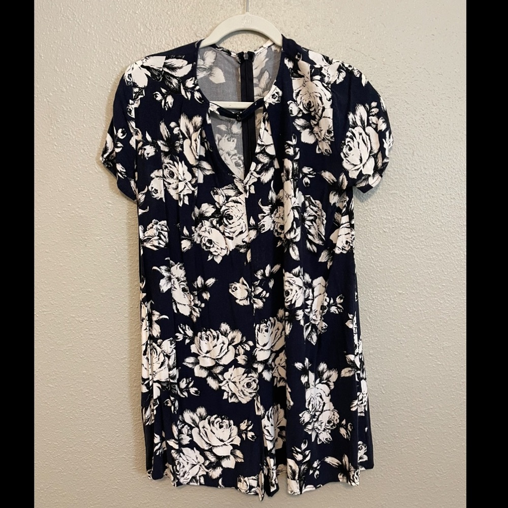 Navy and white floral romper